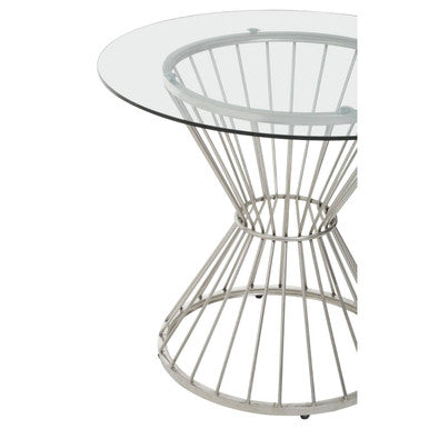 Hourglass Dining Table with Clear Glass Top and Silver Base | Anzio