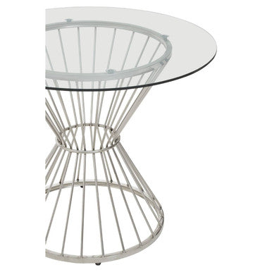 Hourglass Dining Table with Clear Glass Top and Silver Base | Anzio
