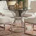 Hourglass Dining Table with Clear Glass Top and Silver Base | Anzio