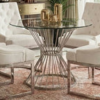Hourglass Dining Table with Clear Glass Top and Silver Base | Anzio