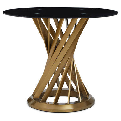 Black Glass Top and Gold Hourglass Base Dining Table | Anzio