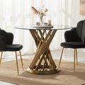 Black Glass Top and Gold Hourglass Base Dining Table | Anzio