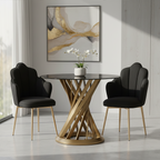Black Glass Top and Gold Hourglass Base Dining Table | Anzio