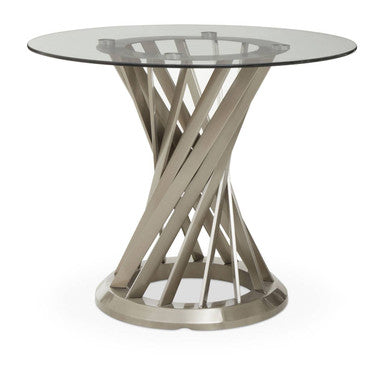 Clear Glass Top and Silver Hourglass Base Dining Table | Anzio