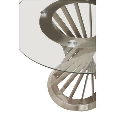 Clear Glass Top and Silver Hourglass Base Dining Table | Anzio