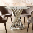 Clear Glass Top and Silver Hourglass Base Dining Table | Anzio