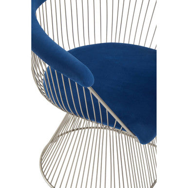 Navy Blue Velvet and Brushed Silver Chair | Anzio