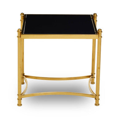 Gold Finish Base Side Table with Black Glass Top | Ackley
