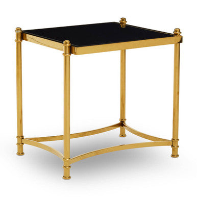 Gold Finish Base Side Table with Black Glass Top | Ackley