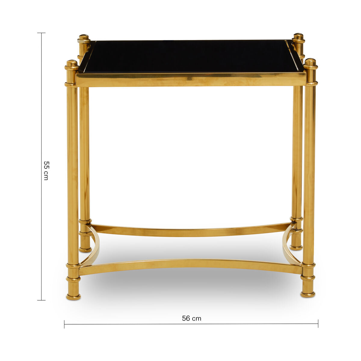 Gold Finish Base Side Table with Black Glass Top | Ackley