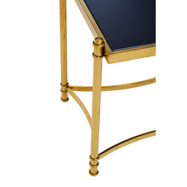 Gold Finish Base Side Table with Black Glass Top | Ackley