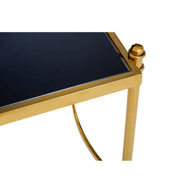 Gold Finish Base Side Table with Black Glass Top | Ackley
