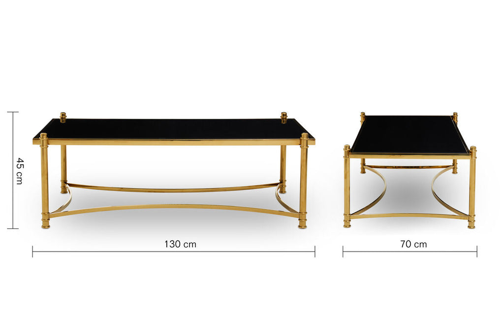 Gold Finish Base Coffee Table with Black Glass Top | Ackley