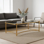 Gold Finish Base Coffee Table with Black Glass Top | Ackley