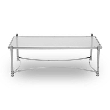Silver Finish Base Coffee Table with Clear Glass Top | Ackley