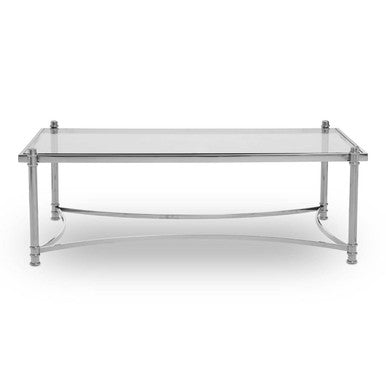 Silver Finish Base Coffee Table with Clear Glass Top | Ackley