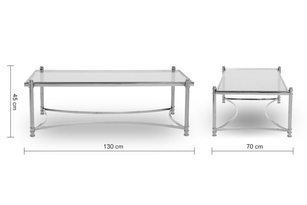Silver Finish Base Coffee Table with Clear Glass Top | Ackley