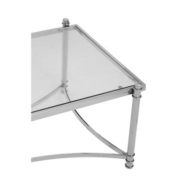 Silver Finish Base Coffee Table with Clear Glass Top | Ackley