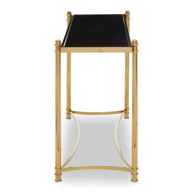 Gold Stainless Steel Base Console Table with Black Glass Top | Ackley
