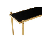 Gold Stainless Steel Base Console Table with Black Glass Top | Ackley