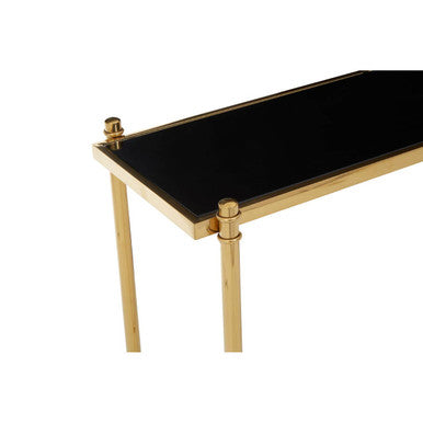 Gold Stainless Steel Base Console Table with Black Glass Top | Ackley