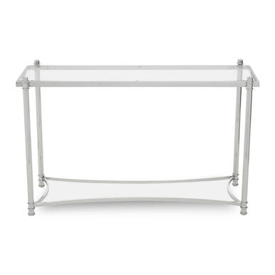 Silver Stainless Steel Base Console Table with Clear Glass Top | Ackley