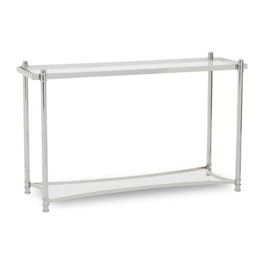 Silver Stainless Steel Base Console Table with Clear Glass Top | Ackley