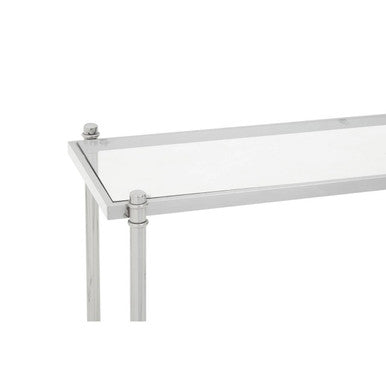 Silver Stainless Steel Base Console Table with Clear Glass Top | Ackley