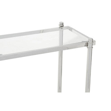 Silver Stainless Steel Base Console Table with Clear Glass Top | Ackley