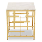 White Marble Top Side Table with Gold Finish Geometric Stainless Steel Base | Aprilia
