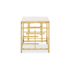 White Marble Top Side Table with Gold Finish Geometric Stainless Steel Base | Aprilia