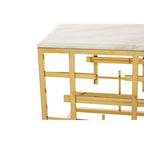 White Marble Top Side Table with Gold Finish Geometric Stainless Steel Base | Aprilia