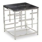 Black Marble Top Side Table with Silver Finish Geometric Stainless Steel Base | Aprilia