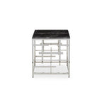 Black Marble Top Side Table with Silver Finish Geometric Stainless Steel Base | Aprilia