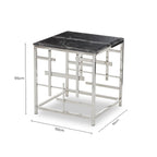 Black Marble Top Side Table with Silver Finish Geometric Stainless Steel Base | Aprilia