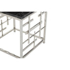 Black Marble Top Side Table with Silver Finish Geometric Stainless Steel Base | Aprilia