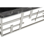 Black Marble Top Coffee Table with Silver Finish Geometric Stainless Steel Base | Aprilia