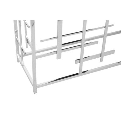 Black Marble Top Console Table with Silver Finish Geometric Stainless Steel Base | Aprilia