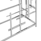 Black Marble Top Console Table with Silver Finish Geometric Stainless Steel Base | Aprilia