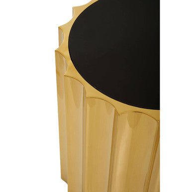 Black Glass Top and Titanium Base Round Side Table | Alvaro