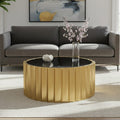 Black Glass Top and Titanium Base Round Coffee Table | Alvaro