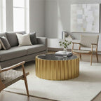 Black Glass Top and Titanium Base Round Coffee Table | Alvaro