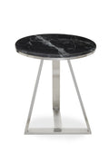 Silver Finish Frame Side Table with Round Black Marble Top | Alvaro
