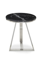 Silver Finish Frame Side Table with Round Black Marble Top | Alvaro