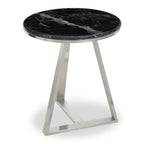 Silver Finish Frame Side Table with Round Black Marble Top | Alvaro