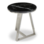 Silver Finish Frame Side Table with Round Black Marble Top | Alvaro