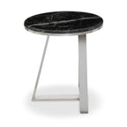 Silver Finish Frame Side Table with Round Black Marble Top | Alvaro