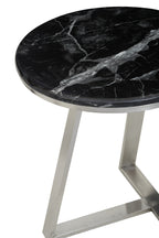 Silver Finish Frame Side Table with Round Black Marble Top | Alvaro