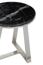 Silver Finish Frame Side Table with Round Black Marble Top | Alvaro