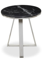 Silver Finish Frame Side Table with Round Black Marble Top | Alvaro